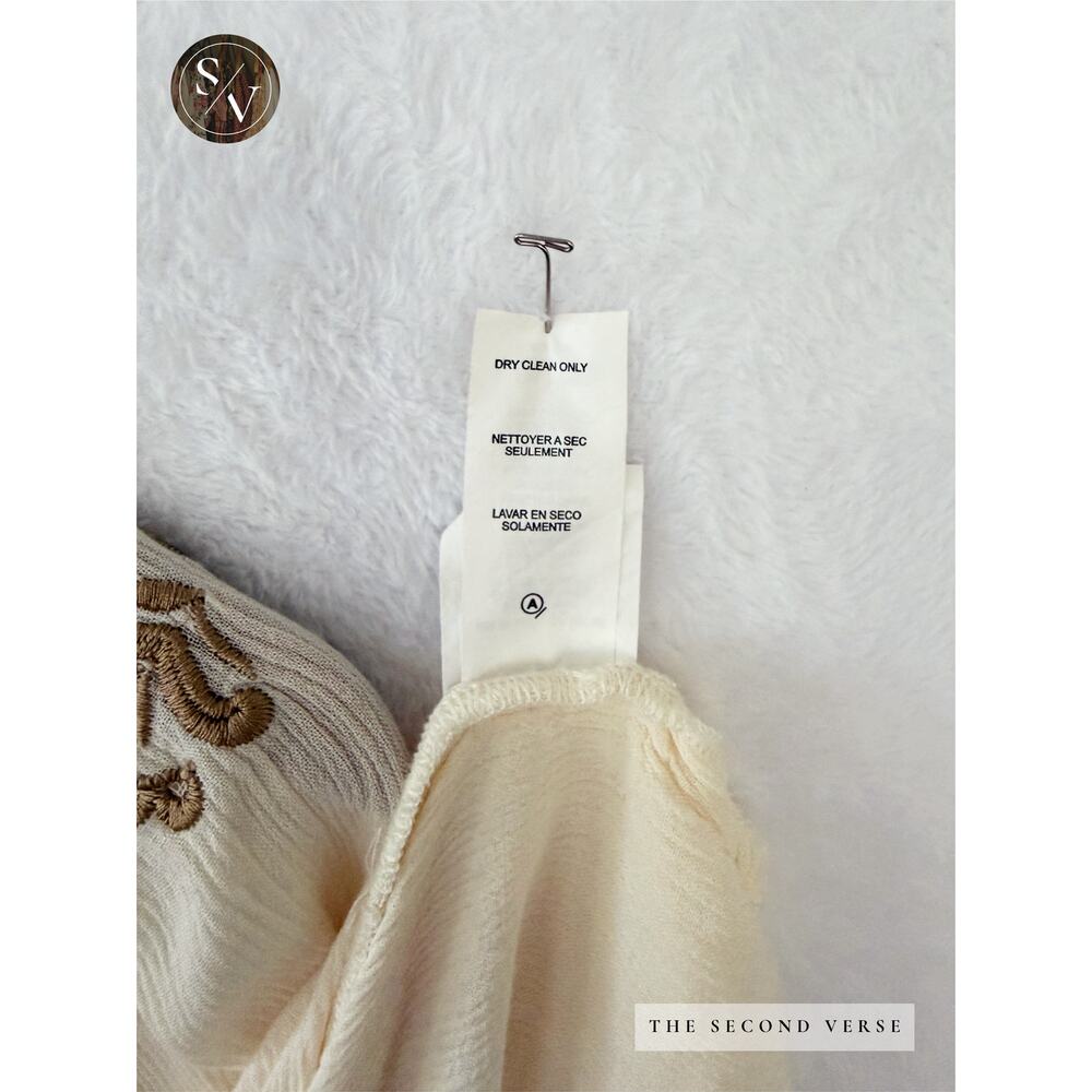 Karen Kane Long Sleeve Embroidery Crinkle Gauze Boho Top Cream Size Medium - Picture 13 of 13